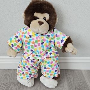 Build-A-Bear Brown Monkey with Colorful Pajamas And Bunny Slippers